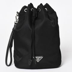 極美品 プラダ Re-Nylon サフィアーノ 巾着 ストラップ ブラック
