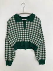 2PINK ツーピンク ニット/セーター M グリーン 無地 チェック柄 ショート丈 長袖 レディースのサムネイル
