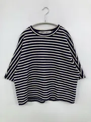 JERSEY Tシャツ/カットソー ネイビー ボーダー柄 ボートネック ショート丈 半端袖 レディース