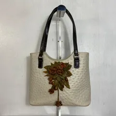 オーストリッチ風 トートバッグ 肩掛け フロント 花 装飾 レトロ VINTAGE ホワイト F644のサムネイル