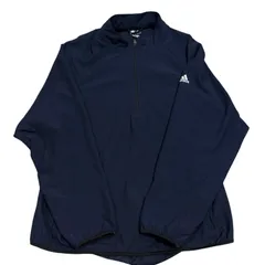 ★【USED】USA古着 adidas アディダス ハーフジップ プルオーバー ナイロンジャケット 2XL ネイビー CLIMAPROOF ウインドブレーカー ビッグサイズ オーバーサイズ 長袖 スポーツ ゴルフ トレーニング ランニング メンズ US古着