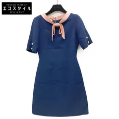 GUCCI　グッチ　453979 ネイビー×ピンク リボンタイ ワンピース　36のサムネイル