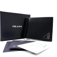 未使用保管品 付属品完備 プラダ PRADA サフィアーノ 三角ロゴ プレート マネークリップ 二つ折り財布 札入れ ブラック 黒 レザー 本革 RFID ボーナス 夏休み 帰省 お盆 敬老の日 サマーギフト シルバーウィークのサムネイル