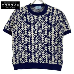 PRADA　プラダ　P24TOP 19年 ブルー ウールカシミヤ 総柄半袖ニット　40のサムネイル