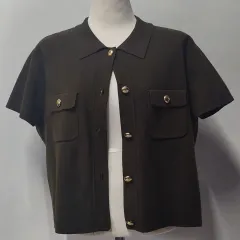 H&M 半袖ニットカーディガン ダークブラウン レディース M