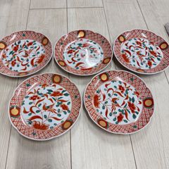前畑陶器 庫山窯 金彩 色絵手まり 中皿 波型 金縁金彩 豪華手毬絵 5枚