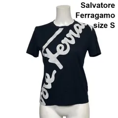 ●□ サルヴァトーレフェラガモ Ferragamo 半袖カットソー Tシャツ クルーネック ロゴプリント 黒 コットン混 S 7号 レディース S6F669のサムネイル