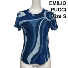 □ エミリオプッチ EMILIO PUCCI 半袖カットソー Tシャツ グラフィックプリント クルーネック ブルー系 コットン S 7号 レディース S6F670のサムネイル
