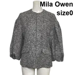 ◆ ミラオーウェン Mila Owen ツイードジャケット 七分袖 バルーンスリーブ ノーカラー グレー リネン混 0 S 7号 レディース S6H061のサムネイル