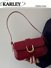 バッグ レディース ショルダーバッグ メッセンジャーバッグ ビンテージ風ボルドーレッドレザー スクエアハンドバッグ、ショルダーバッグ/脇差し用、馬蹄型クラスプ、取り外し可能なダブルストラップ、女子、レディース、学生、新人、オフィスワーカー、通勤、スクール