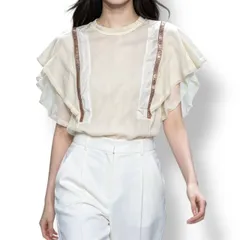 未使用品 Chloe クロエ シルク ビーズデザイン ブラウス シャツ アイボリー サイズ36 ハンガー付きのサムネイル