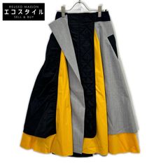 ENFOLD Black x Yellow Docking Nylon Panel Twill Long Skirt Size 36