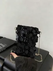 バッグ レディース ショルダーバッグ メッセンジャーバッグ 1個 キルト留め具  スパンコール 小さな四角形バッグ、ファッションスパンコール コインケース 携帯ポーチ、女性のパーティー イベントバッグ シックなチェーンストラップ付き、バーサタイル ラメのサムネイル