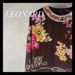 シルク混✨レオナール カーディガン トップス トリム 花 ロゴボタン 黒