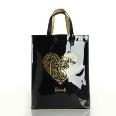Harrods ハートモチーフ ロゴ 黒 ゴールド ハンドバッグ エナメル 