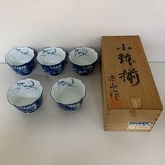 明治時代 九谷焼 染付吹墨貝型向付 6客 加賀八幡木田窯造 共箱 - メルカリ