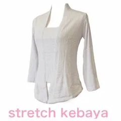 Kebaya 長袖ストレッチ クバヤ 【白】クレープ トップス インドネシア 民族衣装のサムネイル