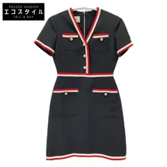 GUCCI　グッチ　572304 ネイビー ブラック インターロッキングG パールボタンショートスリーブワンピース　38のサムネイル