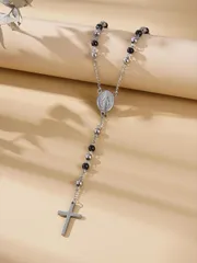 ジュエリー レディース ネックレス ペンダントネックレス 1個 4mm ステンレス鋼ビーズチェーン & ヨーロッパ/アメリカンスタイル クロスペンダント構造化ネックレス女性 日常着