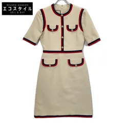 GUCCI　グッチ　475850 18年 ホワイト インターロッキングG パールボタン ウェブトリムワンピース　38のサムネイル