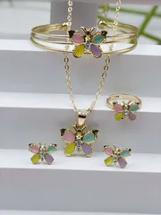 ジュエリー レディース セット 5ピース カラフル 蝶々ペンダント ジュエリーセット 付き 油 効果 , 適す 用 祭り ギフト