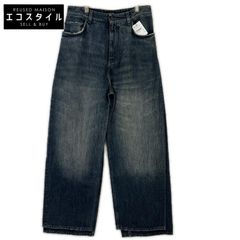 BALENCIAGA 23AW 767979 TNW65 Blue DOUBLE FRONT WIDE LEG JEANS XS