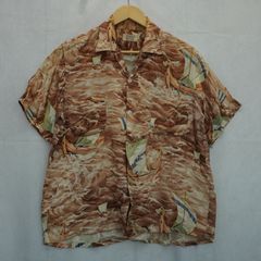 希少 60s JAPAN製白タグ ヴィンテージ レーヨン アロハシャツ 実寸L 