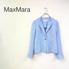 美品 MaxMara マックスマーラ イタリア製 白タグ リネンシングルテーラードジャケット 背抜き 無地 ネップ カジュアル size40 ライトブルー 麻のサムネイル