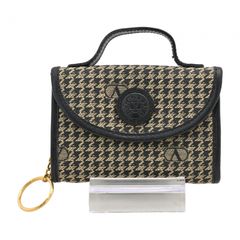[Used] Valentino Houndstooth Pattern Multi-Card Case Pouch with Logo, Black, Gold Hardware, A Rank va5801ff