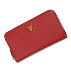 Prada 1M0506 Saffiano Triangle Leather Wallet, FUOCO Series, Gold Hardware, with Box (Unused, Stored Item)
