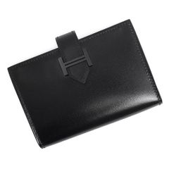 Hermes Bearn Monochrome Box Calf Leather Noir So Black W Stamp Card Case Pass Case Business Card Holder Pass Case Leather Black Hardware Box Included HERMES (Unused Display Item)