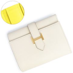 Hermes Bearn Combination Verso Compact, Veau Epsom leather, Nata Lime White Yellow, W stamp, Tri-fold wallet, Leather, Gold hardware, Box included, HERMES (Brand new, unused)