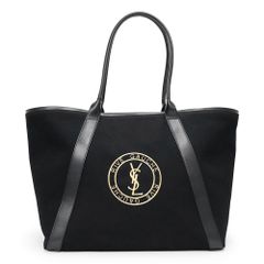 Saint Laurent 780096 Rive Gauche Cotton Calfskin Black Tote Handbag Leather Antique Gold Hardware SAINT LAURENT (Unused, Display Item)