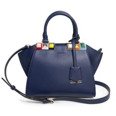 Fendi 8BH333 Petit 3Jours Mini Studded Calfskin Bag, Blueberry, Navy, Multicolor, 2-Way Crossbody Shoulder Handbag, Leather, Silver Hardware (Unused, Display Item)