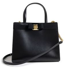 Salvatore Ferragamo AU-21 1290 Vara Ribbon Split Calf Nero Black 2-Way Chain Shoulder Handbag Leather Gold Hardware Salvatore Ferragamo (Unused, Display Item)