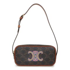 Celine 10J582EGJ Cuir Triomphe Mini Triomphe Canvas Calfskin Tan Brown Rainbow Embroidery Pouch Camera Bag Leather Gold Hardware CELINE (Unused, Display Item)