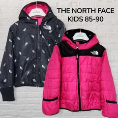 ノースフェイス　THE NORTH FACE　リバーシブル中綿ダウンジャケット　キッズ　ベビー　85　90　1歳半　2歳　ピンク　黒　ブラック　袖ミトン付き　ロゴ刺繍　韓国　古着のサムネイル
