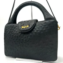 【B5642】 オーストリッチ ハンドバッグ ショルダーストラップ 2way レザー 本革 ブラック ゴールド金具 斜め掛け レディースのサムネイル