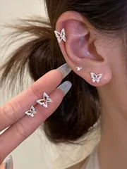 ジュエリー レディース イヤーアクセサリー 6個セット エレガントな蝶ピアスセット、ミニマルデザイン、女性用小さいイヤーカフ