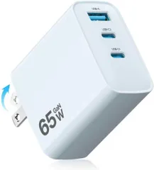 65W USB-C 充電器 PD急速充電 折りたたみ式プラグ PSE認証 ブルー