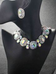 Jewelry Set for Women: Geometric Crystal Necklace & Earrings Set, 2-Piece Women's Jewelry Set, Large Round Necklace & Earrings Set, Elegant Bohemian Style Round Crystal Jewelry Set, Earrings, Wedding, Bride, Sparkling Geometric Crystals