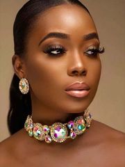 Jewelry Set for Women: Geometric Crystal Necklace and Earrings Set, 2-Piece Jewelry Set for Women, Large Round Necklace and Earrings Set, Elegant Bohemian Style Round Crystal Jewelry Set, Wedding Earrings, Bridal, Sparkling Geometric Crystal