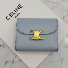 CELINE トリオンフ 三つ折りミニ財布 ミントグレー スムースカーフ