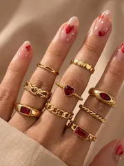 リング レディース セット 9個 カラフル クリスタル ジオメトリック フォーク ジェムストーン リングセット、ヴィンテージスタイルリング、女性の日常着用に適しています、ギフトに (シャワー中は着用しないでください、無理に曲げないでください、サイズが小さ