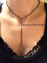 ジュエリー レディース ネックレス Yネックレス 1個 ゴシック クロス ペンダント 字型 黒水晶ビーズネックレス、女性の信仰祈りの集まり、パーティー、日常着、休日のジュエリーに適しています (ビーズの個数はランダム)