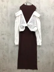 LAGUNAMOON ラグナムーン 032520302801 シャツドッキングリブニット ワンピース sizeS/白×茶 ■■◎レディースのサムネイル