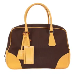 PRADA プラダ ボストンバッグ レザー/キャンバス イエロー/ブラウン【中古】 レディースのサムネイル