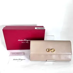 SD7271 新品未使用！ Ferragamo フェラガモ ガンチーニ レザー 二つ折り長財布 ロングウォレット ベージュのサムネイル