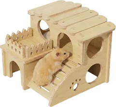 mosey ハムスター 家 木製 ハウス 小屋 2階建て 隠れ家 底なし 覗ける 天然素材 シマリス モモンガ 小動物 (ウッド)のサムネイル