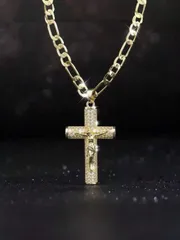ジュエリー メンズ ネックレス ペンダントネックレス 1個 メンズ ヒップホップスタイル ラインストーン ジーザスクロスペンダントネックレス、完全にアイスアウトされた十字架ペンダント、高級メンズジュエリー、エレガントなメンズネックレス、パーティーやフェスのサムネイル